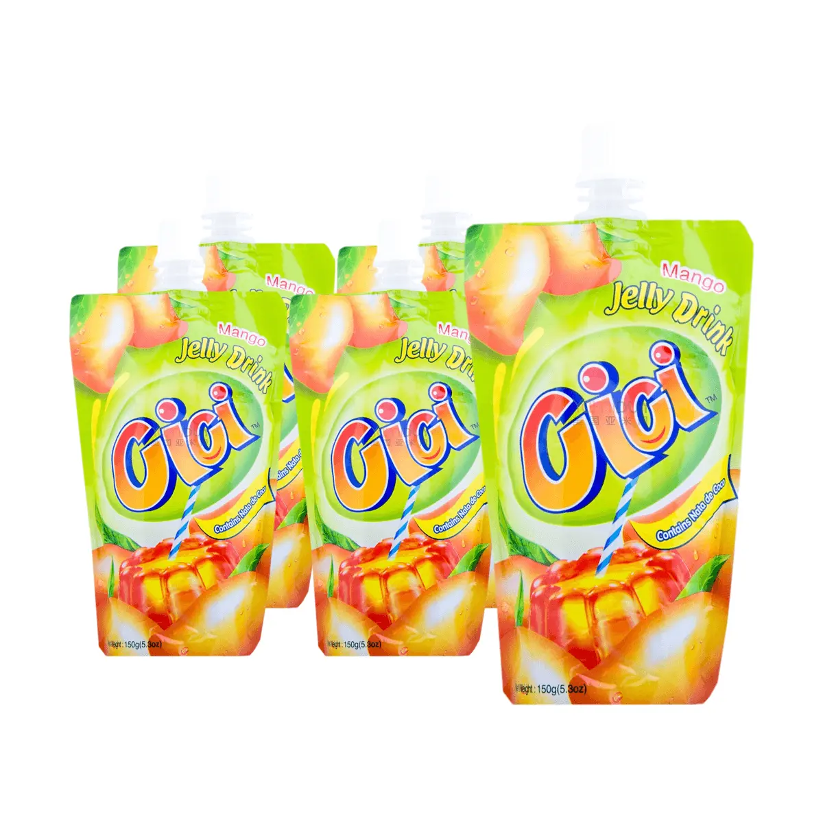 STRONGFOOD CICI Mango Jelly Drink with Real Coconut Jelly Bits - 5 Pack (150g Each) - Juicy Fruit Snack, Refreshing Dessert