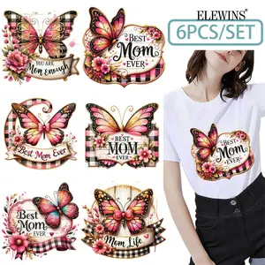 6 Mother's Day Butterfly Heat Transfer Iron-ons, DTF Foil Transfer, DIY Decoration Set. Perfect for T-Shirts, Hoodies, Jeans, Backpacks, and Pillows, Machine Washable Plastic | Washable Plastic Transfer Paper for Men and Women