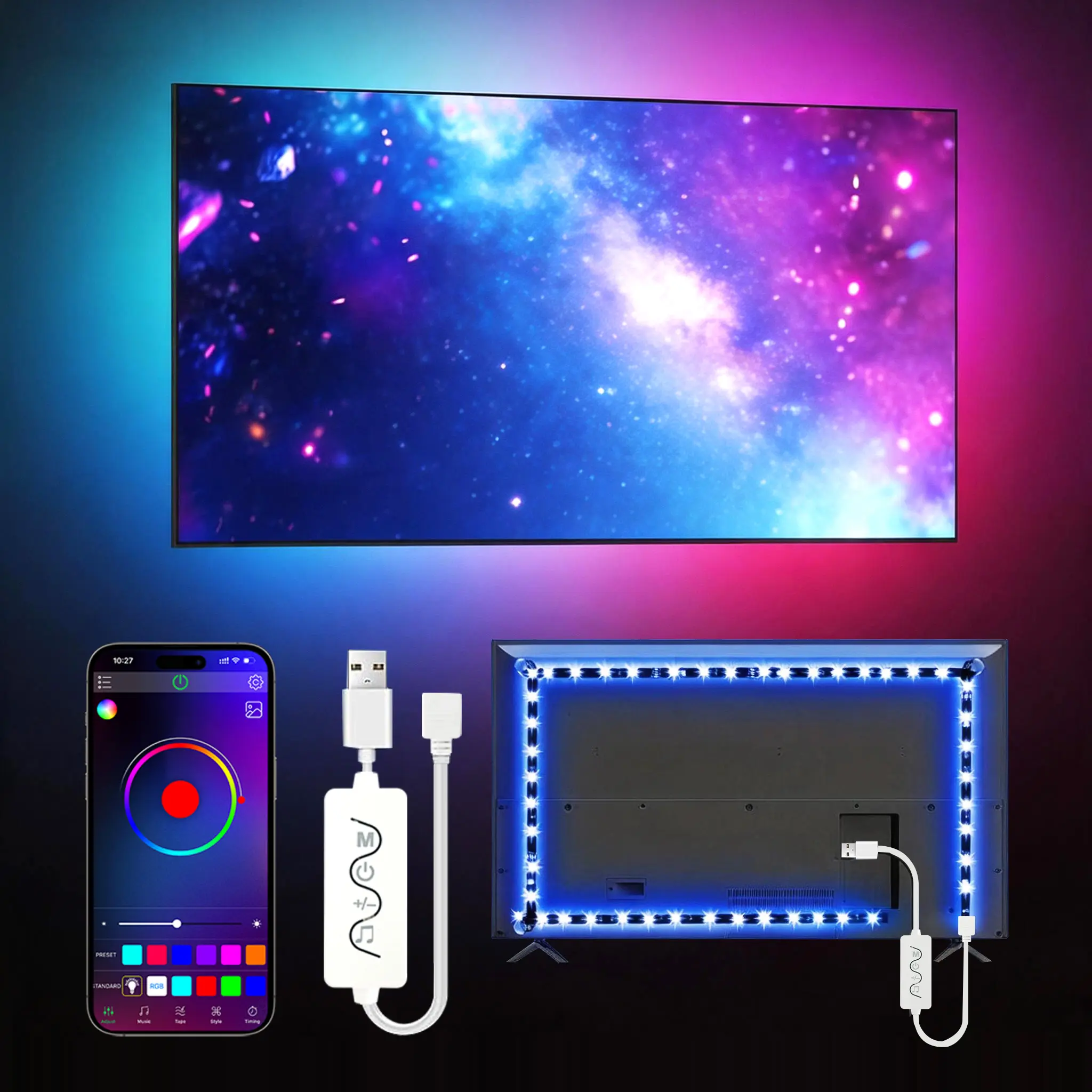 Smart TV LED Backlight, 9.84ft LED Lights for 32-45 Inch TV,  Music Sync Bluetooth APP Control Strip Lights USB Powered for Bedroom Gaming Room Decor