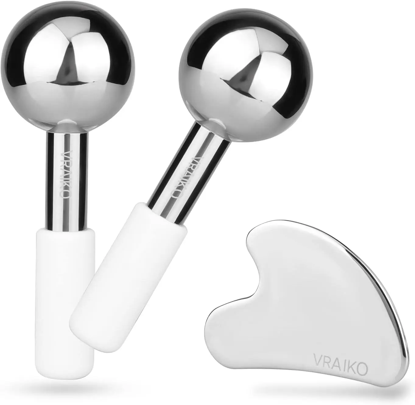 ICE Globes for Facials & Gua Sha Set, Gua Sha Facial Tools and Cryo Sticks with Unbreakable Steel, Face Massager Cooling Rollers for Dark Circles, Puffiness and Lymphatic Drainage