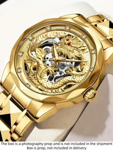 Men's Rose Gold Mechanical Watch, Round Analog Dial, Stainless Steel Case, Casual Style, Ideal Gift for Him, Includes Elegant Box