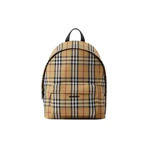 Burberry Check Backpack with Embroidered Logo for Men in Beige