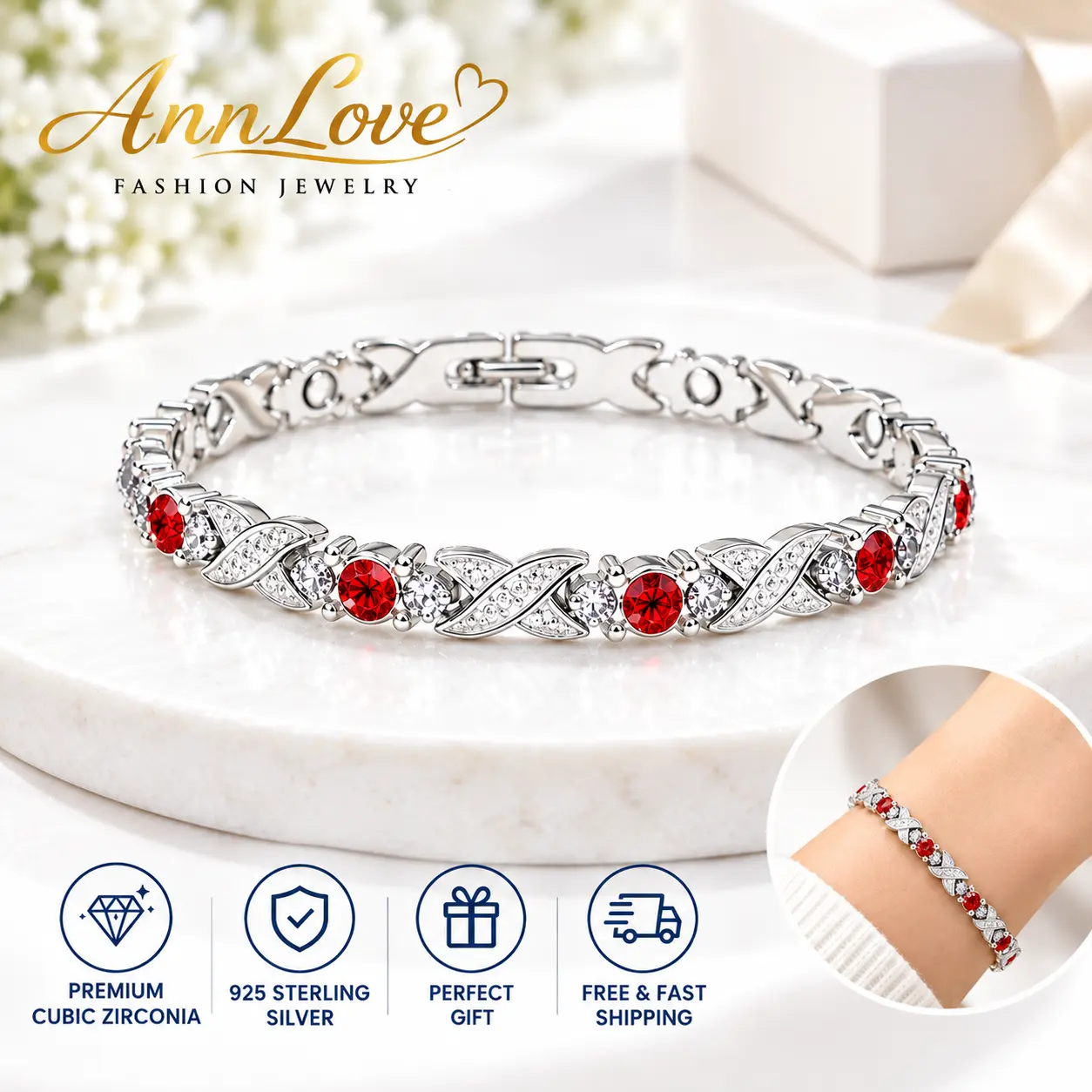 Exquisite Red Rhinestone Inlaid Bangle Bracelet - Adjustable Wristband, 2026 New Design, Bling Aesthetic, Daily Elegance, All-Season Fashion Accessory (Ideal Gift for Her)