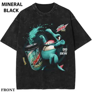 Anime Totodile - Soda Monster Shirt, pokebon Y2K Energy Drink Graphic Tee, PKM T-shirt, Vintage Mineral Wash T-Shirt, Anime Inspired Streetwear, Black Washed Tee  Cotton
