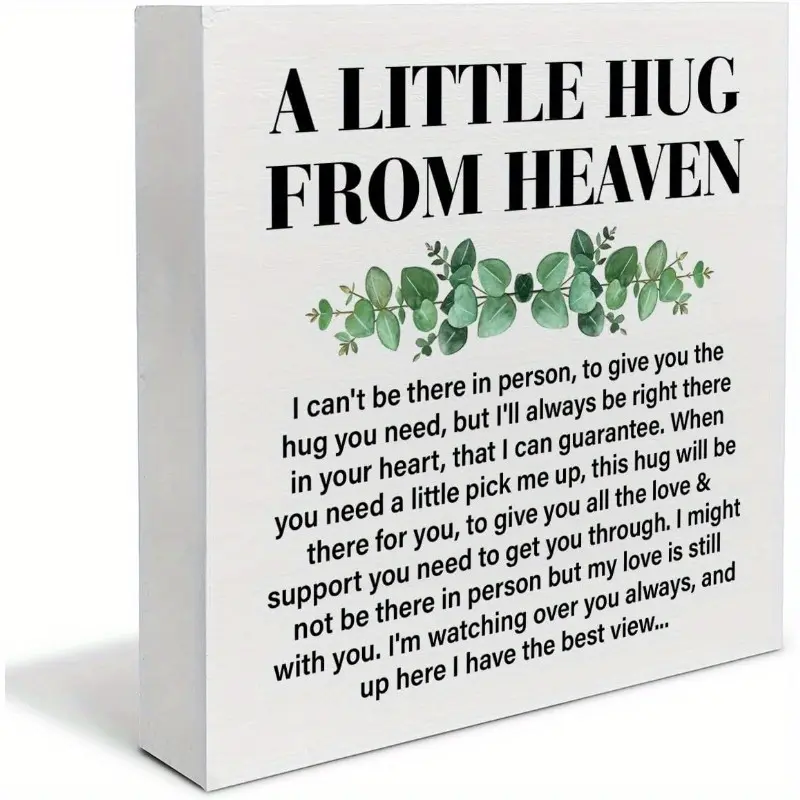 Memorial Sympathy Gifts Plaque Gift for Loss of Loved One Rustic a Little Hug From Heaven Wood Box Sign Decor Remembrance Bereavement Condolence Gifts Block Sign Home Office Desk Shelf Table Decorations 5x5 inch