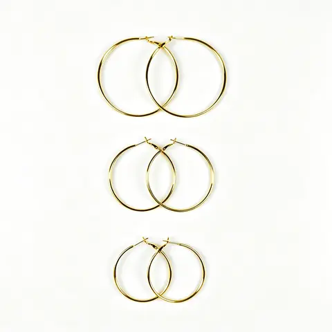 Women's 3-Pair Earring Stack - 40/50/60mm Silver & Gold Layered Hoop Earrings, 14K Gold Plated, Hypoallergenic, Lightweight Dangle Costume Jewelry