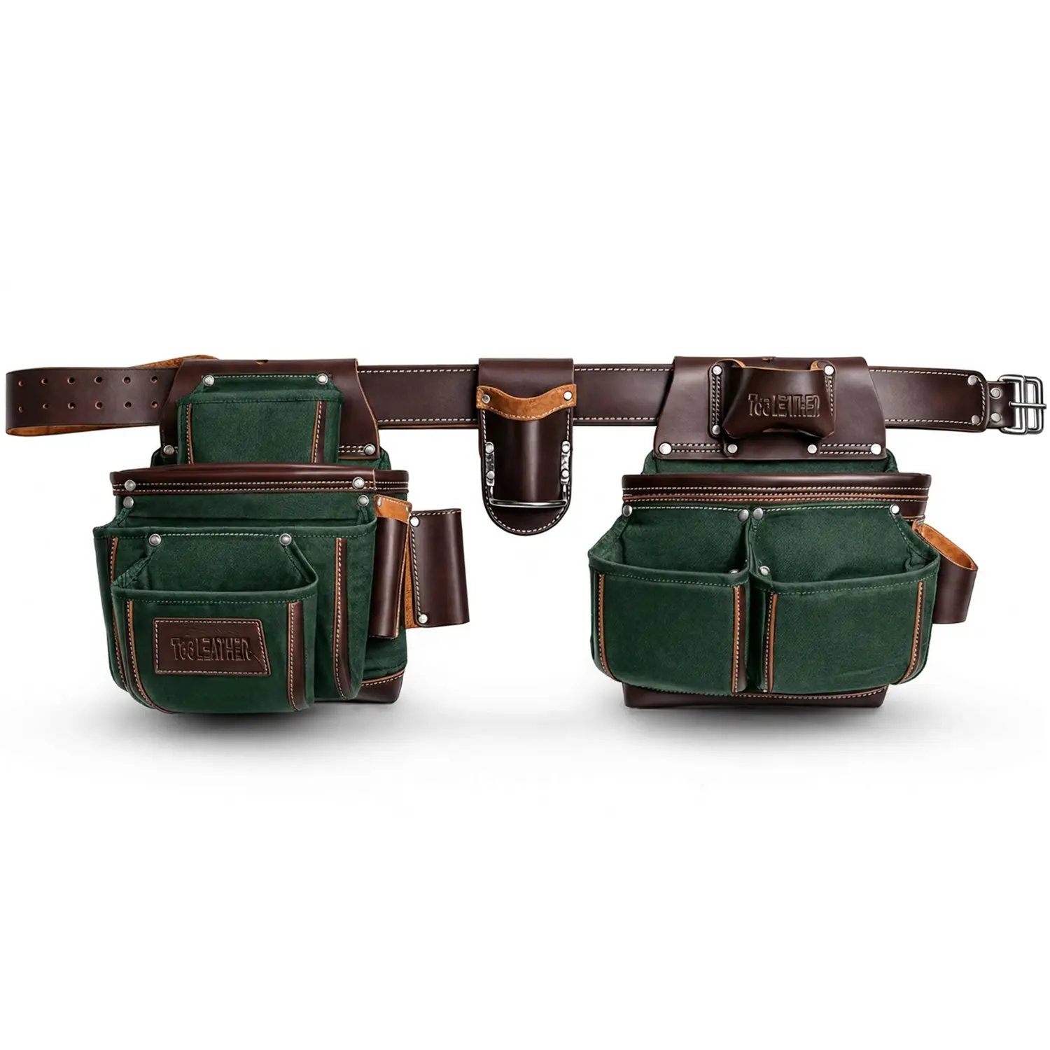 Nylon and Leather Tool Belt - Heavy Duty Tool Belt Organizer System - Adjustable Foam-Padded Belt with 22 Pockets - Green bag bags tool belt belts utility bag work belt leather tool