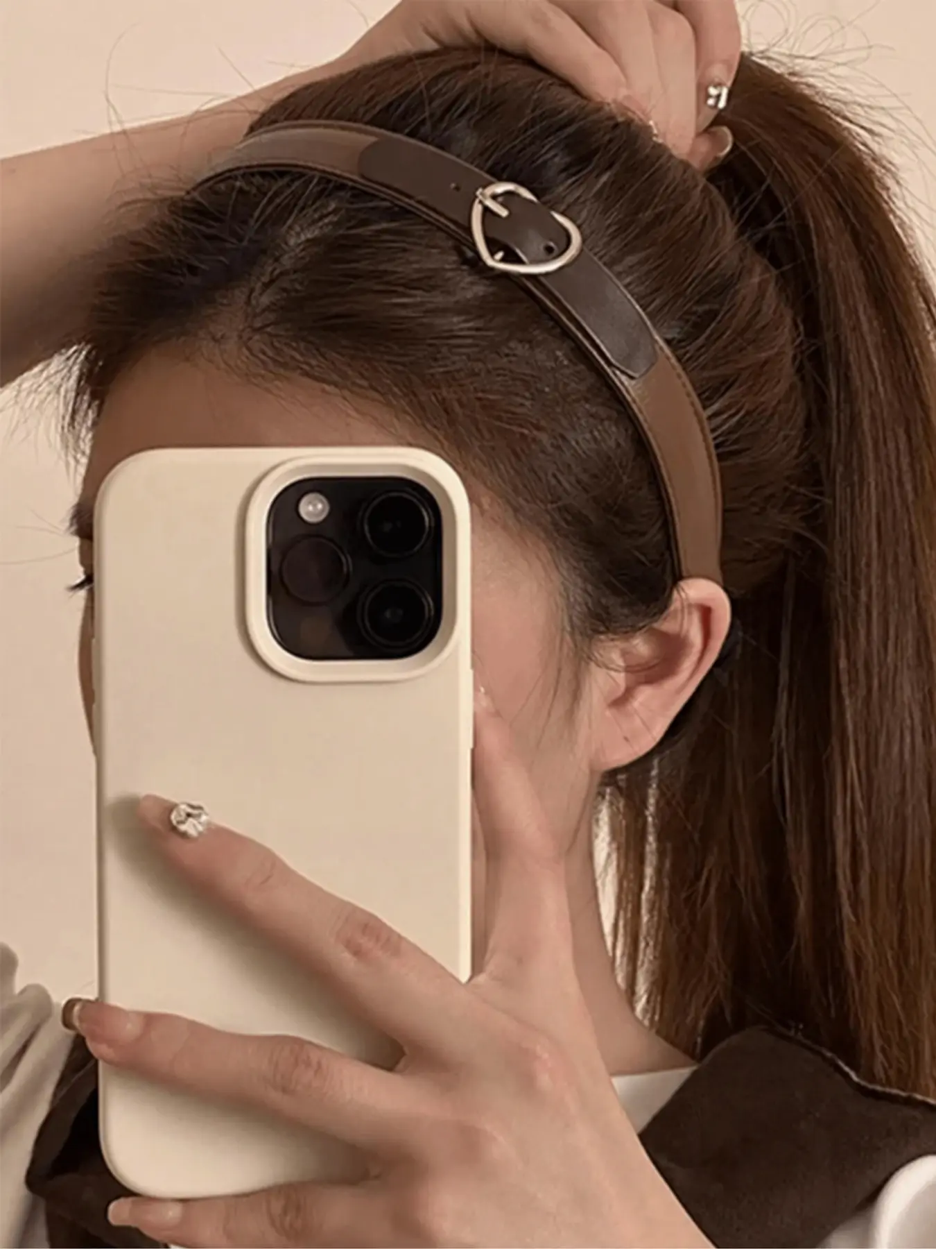 1pc Brown Leather Headband With Heart-Shaped Buckle, Multifunctional Y2K Style Hair Accessory, Boho Hair Accessories, Headbands Women, Hairband