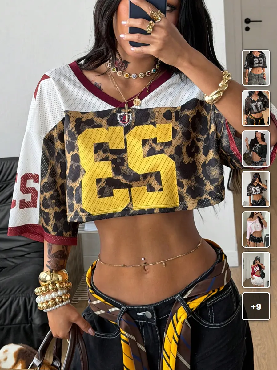 LACEX Soccer jersey crop top Y2K blokecore leopard print summer streetwear outfit