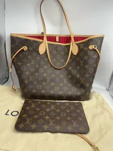 Pre-owned Louis Vuitton Neverfull MM Tote in Monogram Canvas with Light (White) Leather Trim, Microchip Version, 98% New, Classic Tote with Matching Pouch, Mommy Bag, Retail Price: 15,100