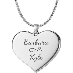 Personalized Customizable Name and Date Silver Teardrop Heart Necklace – Custom Engraved Heart Pendant - Gift For Her| Free Engraving for Girlfriend Boyfriend Wife Husband Friend