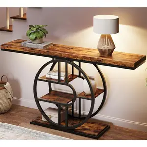 55" Entryway Table, 5-Tier Console Tables for Entryway, Industrial Narrow Sofa Tables with Storage for Living Room, Long Entry Hallway Couch Entrance Table with o-Shaped Metal Frame