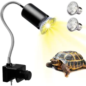 Reptile Heat Lamp UVA UVB Light for Aquarium Turtle Tank with 2*50w Basking Bulb 360° Swivel Clamp Stand for Tortoise Snake Frog Lizard Cockatoo Chameleon Halogen Yellow Light