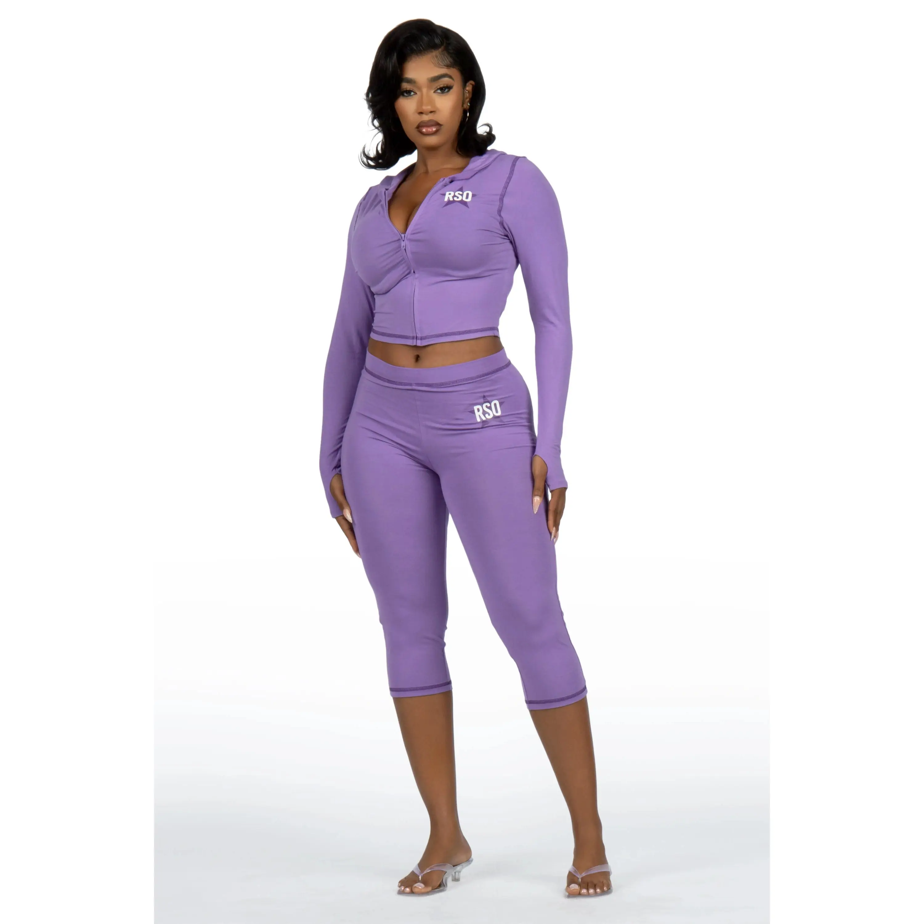 Sharina Purple Zip Up Capri Set