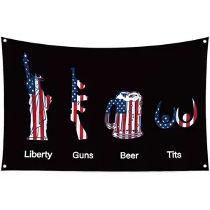 Liberty Gun Beer Funny Flag   LGBT Black Flags with 4 Brass Grommets for Be 60X40