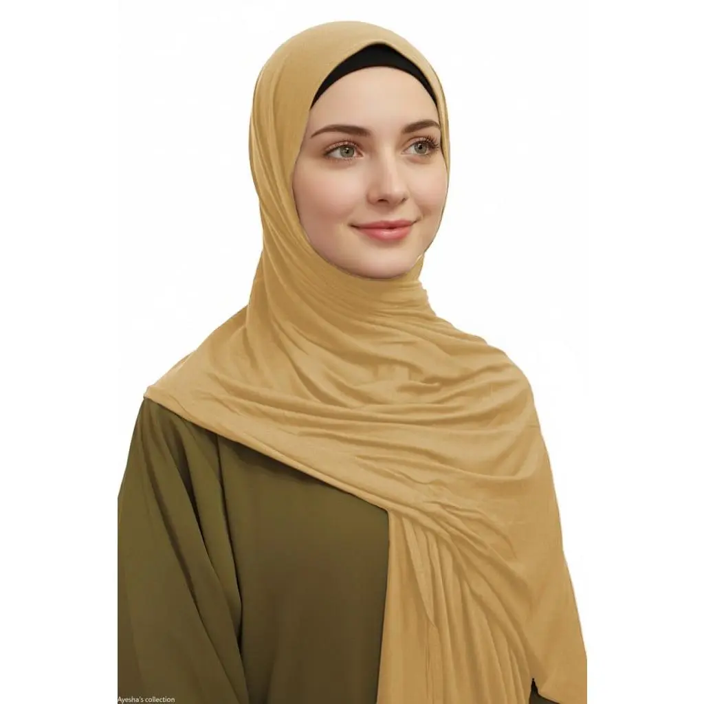 Premium Quality Cotton Jersey Hijab/Shawl - Tan, Standard Size 72x30