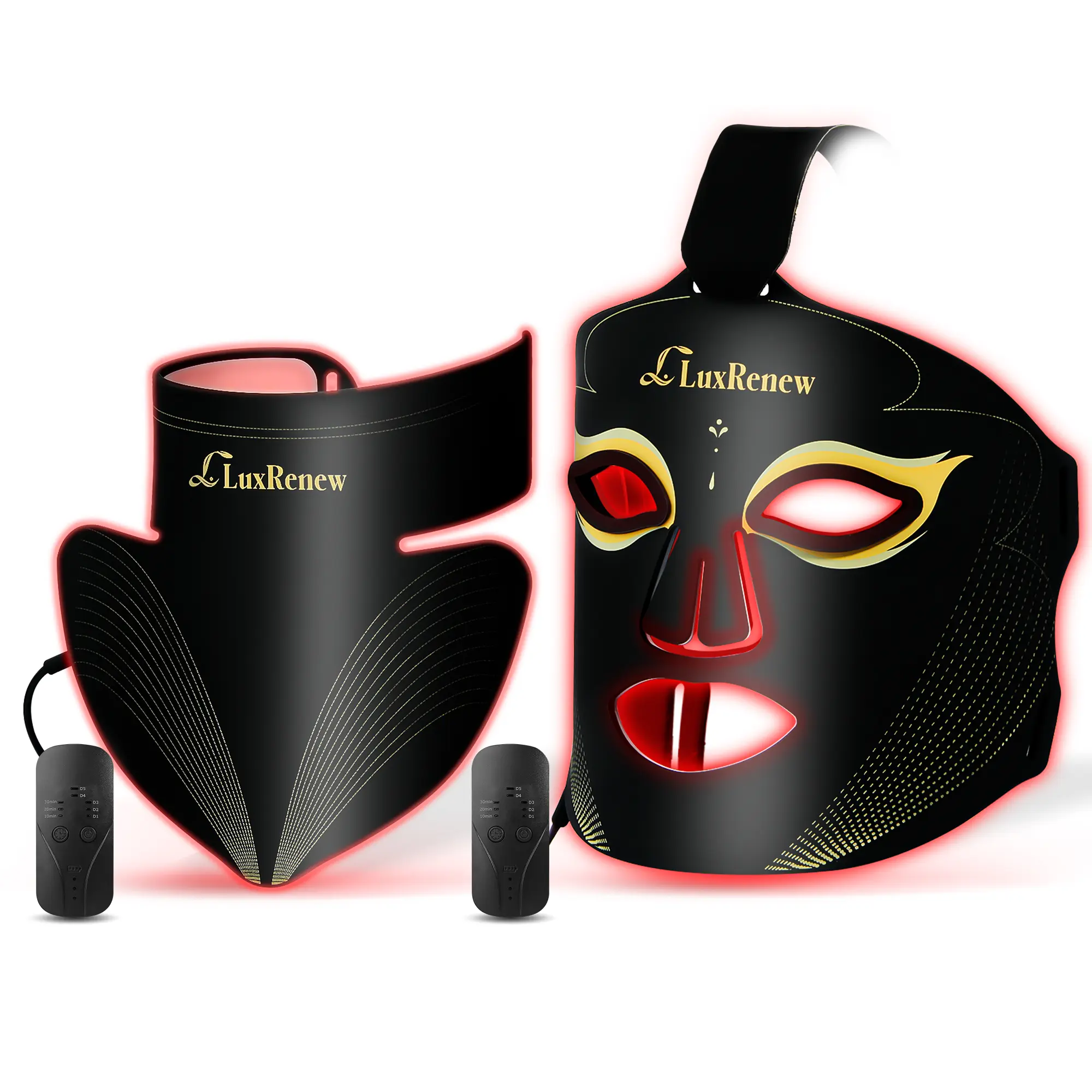 LuxRenew 2 IN 1 PJ Red Light Therapy Mask Set for Face & Neck,Near-infrared Light 850nm and Red Light 630nm,5 Gears Adjustable,LED Mask Light Therapy Skincare,Portable and Rechargeable at Home and Travel Use