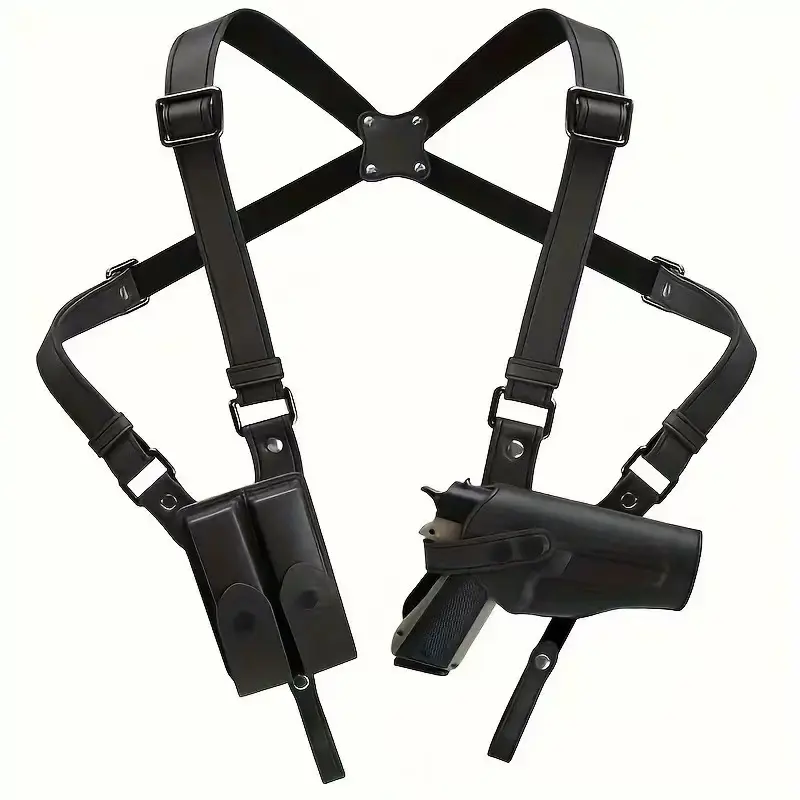 High-Quality Vertical Concealed Shoulder Holster - Genuine Leather, Adjustable, Comfortable to Wear, and Offers Excellent Concealment; Specifically Designed for 1911 and Glock models.