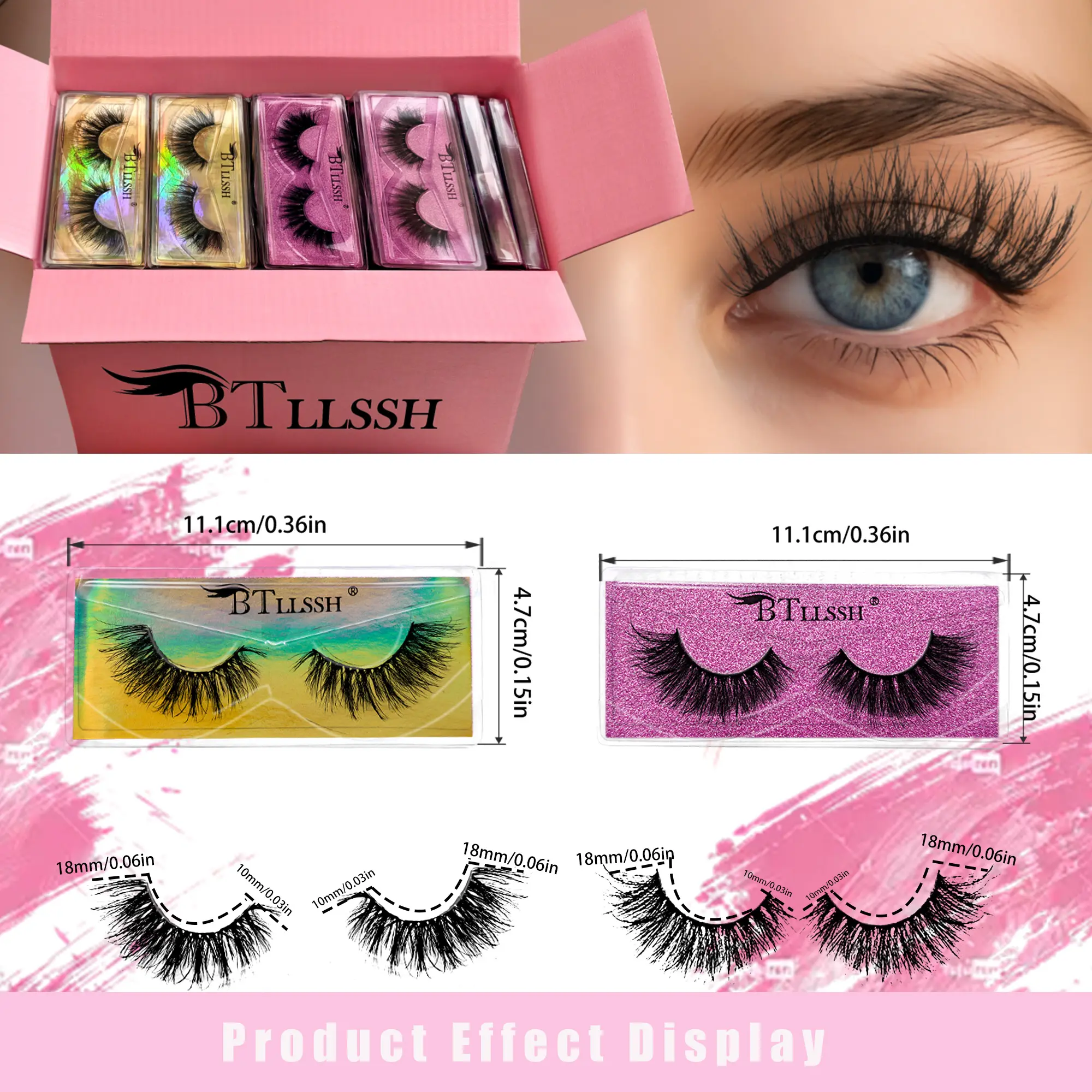 54 Pairs Ultra-Soft False Eyelashes 18mm Faux 3D Mink Lashes Dramatic Natural Look Flirty Cat Eye Wispy Lashes Easy-to-Apply Reusable Pack by BTLLSSH