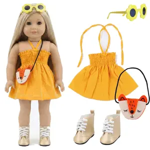 Fashion Doll Clothes Set, Halter Short Dress, Buckle Boots, Daisy Sunglasses, Fox Backpack, Doll Clothing Set, Fits 18 Inch Dolls, Stylish Doll Clothes, Doll Outfit, Doll Accessories