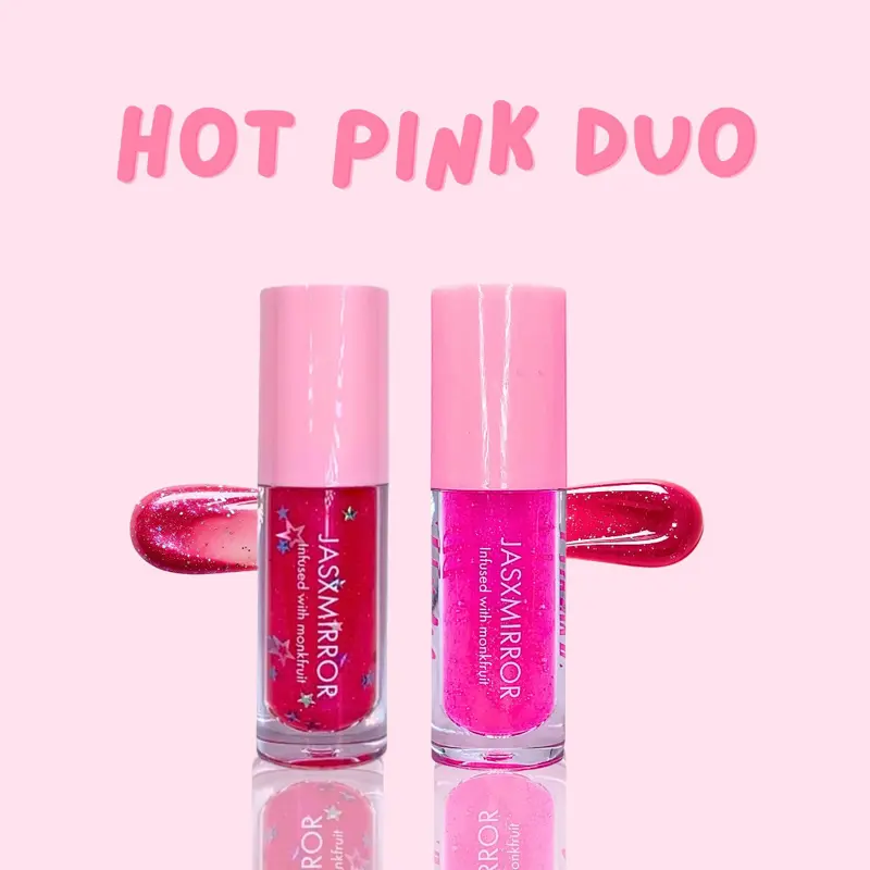 Hot Pink Duo, Lipgloss, Lip oil, Smooth, Non-sticky, Staining, Tasty ( 2 Pack )