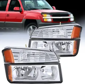 Nilight Headlight Assembly - Automotive Car Light Replacement Parts, Chrome Housing Amber Reflector Vehicle Accessories for 2002-2006 Chevy Avalanche Body Cladding Pickup Truck (Driver & Passenger Side Accessories for Car)