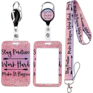 Cute Lanyard with ID Holder  Case and Retractable Badge Reel Clip, Glitter Arrow Motivational  Key Lanyard for Women Work Nametag Teacher