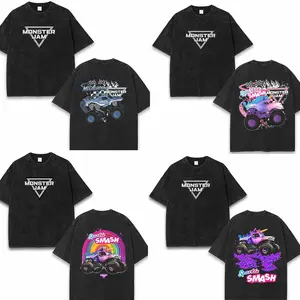 (Collection)Vintage Washed Black Graphic T-Shirt Monster Truck Racing Tee Megalodon Sparkle Smash Off Road Truck Graphic Shirt Motorsports Streetwear Unisex  Monster Jam Fans