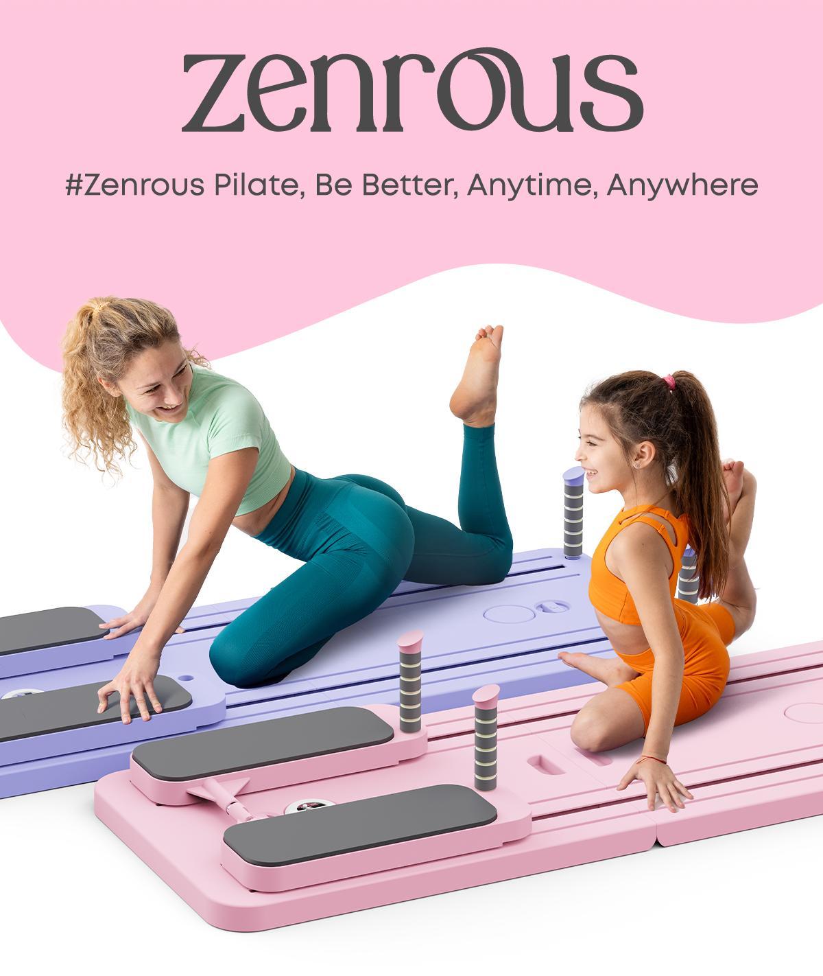 4.0 New Upgrade ZENROUS Pilates Board with Pilates Bar, Multi-functional Ab Exercise Board, Foldable Home Pilates Reformer, Maximum Load 300 lbs Fitness Board with Kneeling Pad and Timer, Abs Workout Equipment for Abdominal