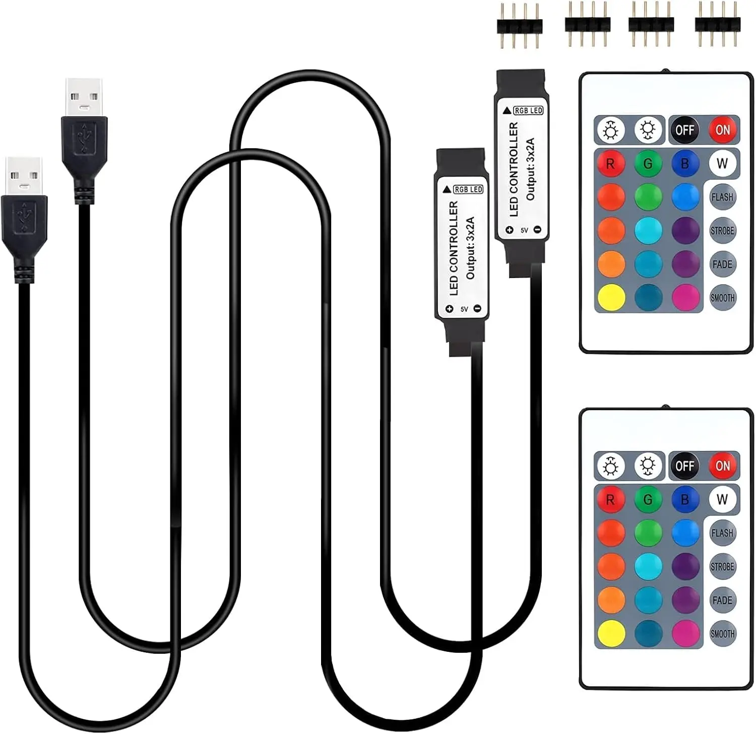USB Led Light Controller, 5V Led Light Remote Replacement with 24 Key  Remote for 5v 4 pin 5050 2835 RGB LED Strips, 2 Pack(Not APP Control)