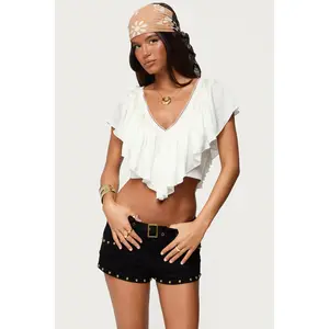 Deena Ruffled V Neck Top