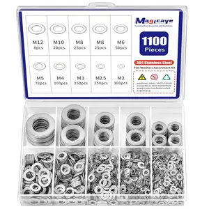 1100PCS Flat Washers Assortment Kit, 304 Stainless Steel Metric Washers Set M2–M12 for Screws & Bolts, Automotive & DIY Use