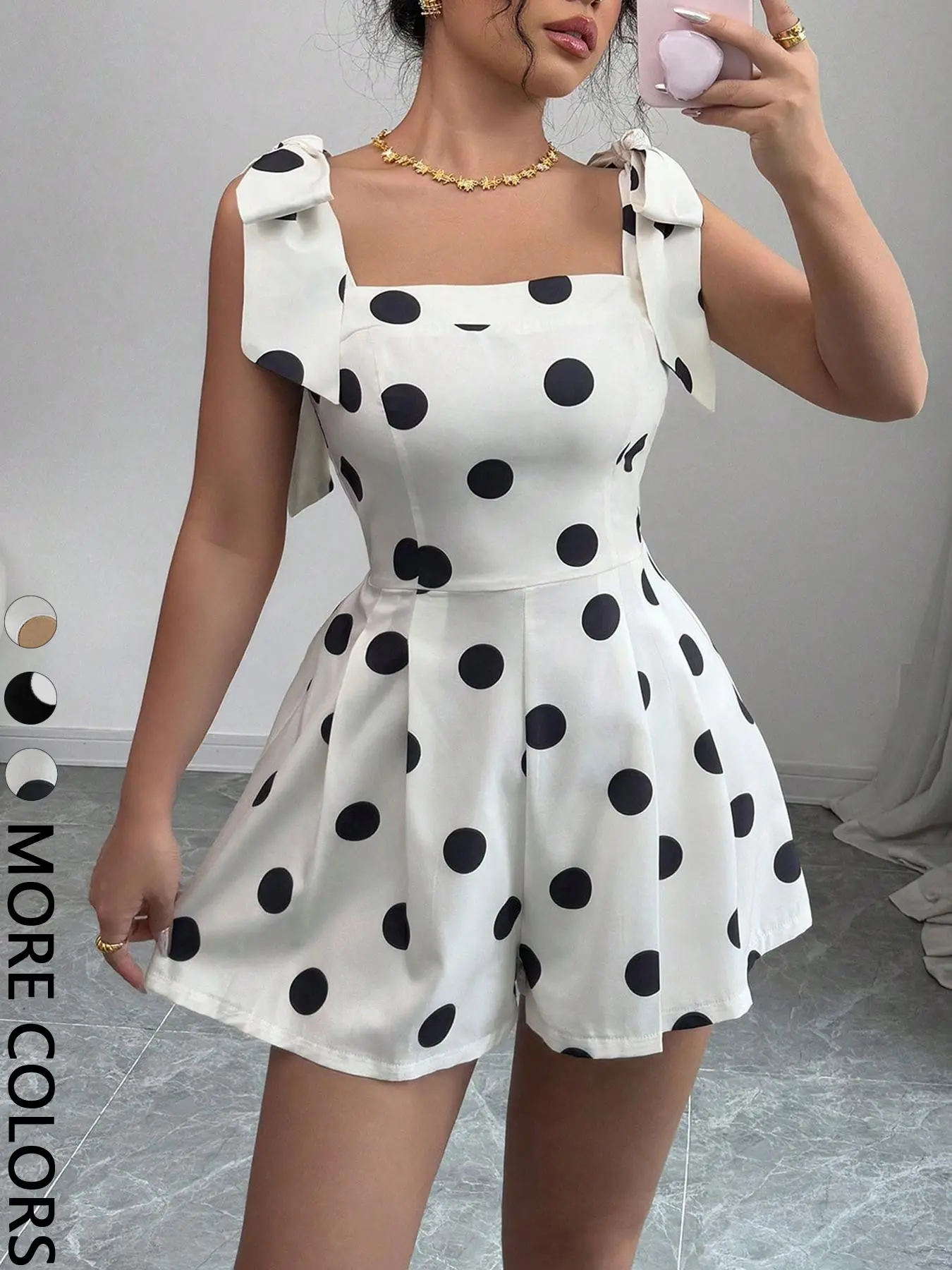 Elegant and Sexy Polka Dots Sleeveless Strappy A-line Romper, Cute Fashionable Jumpsuit, Womenswear, Suitable for Party and Graduation Season