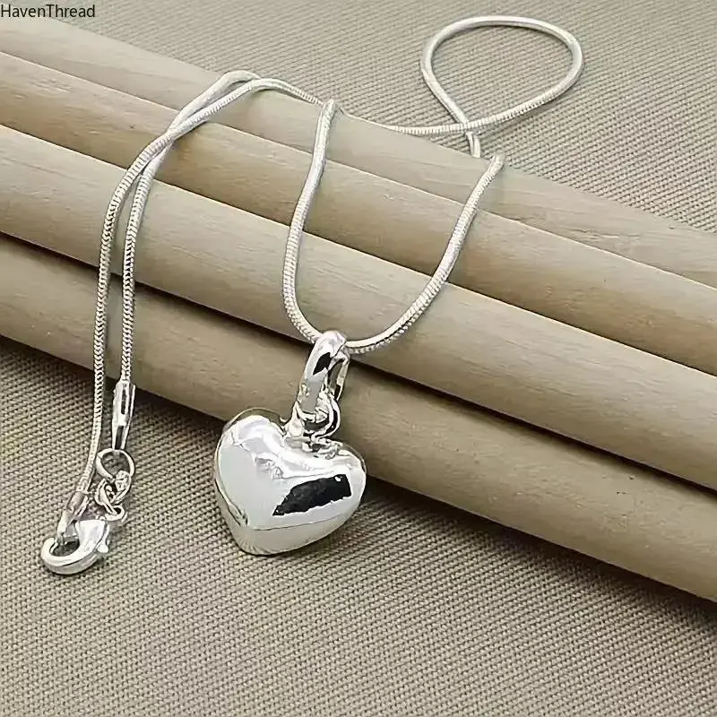 September Laurel Women's Heart Pendant Necklace, Smooth Snake Chain Necklace, Elegant Fashion Jewelry for Daily Wear, Wedding, Anniversary, Valentine's Day & Birthday Gift