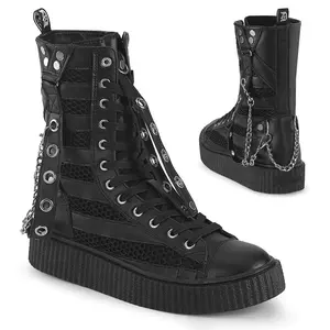 Demonia Men's Sneeker-325 Black Vegan Leather-Fishnet Sneakers