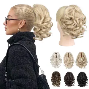 9" Short Ponytail Extension, Classic Loose Curly Wavy Claw Clip Pony tails Hair Extensions HP001 Hairpieces for Women - Medium Blonde
