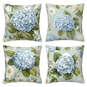 Outdoor Pillow Cover Waterproof Outdoor Cushion Cover, Decorative Square Summer Cushion Cover, Flower Pattern Pillow Cover, Suitable for Courtyard Furniture, Garden, Balcony, Sofa, 4-piece Set with Double sided Printing