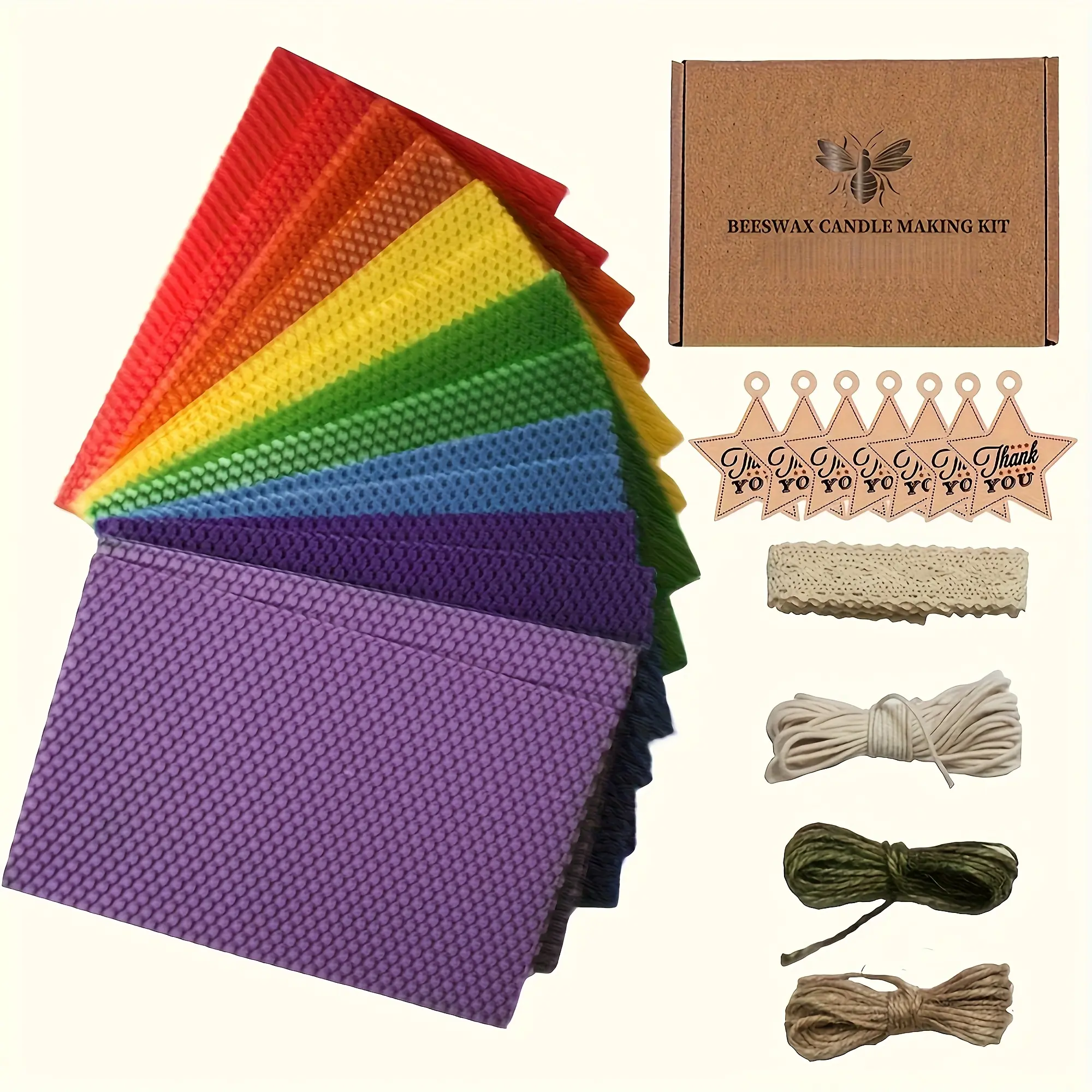 14-piece rainbow-colored beeswax candle making kit, 6×8 inch honeycomb wax sheets, tags, lace, string, Christmas/Halloween DIY crafts, niche gift set, for DIY enthusiasts, can be given to men and women, for holidays or graduates， home decor Wax Melts