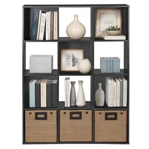 ZENSTYLE 12 Cube Storage Organizer Wooden Bookshelf Display W/Removable Back Panels Black