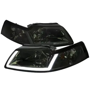 1999-2004 Ford Mustang LED Bar Factory Style Headlights with Amber Reflector (Chrome Housing/Smoked Lens)
