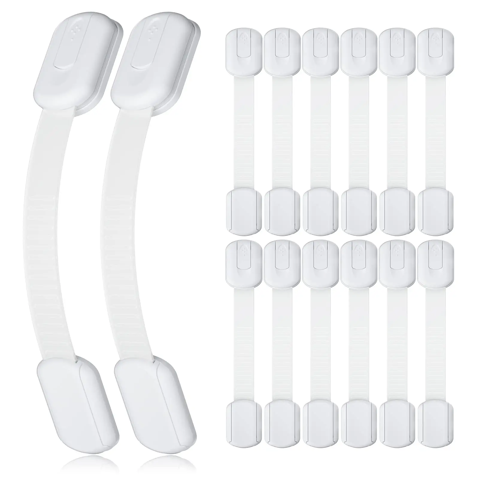 10-Pack Plastic Solid Adjustable Child Safety Cabinet Latches - No-Drill Baby Proof Drawer Strap Locks, 6 Extra 3M Adhesive Tapes for Kitchen/Bathroom Furniture, Baby Safety Items for 0-2 Years, Latch