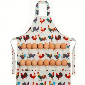 Canvas Apron for Adults and Children, Half-length Egg Collecting Apron with Multiple Pockets, Suitable for Collecting Chicken, Duck, and Goose Eggs, Ideal for Kitchen and Garden Use, Chicken Pattern Apron