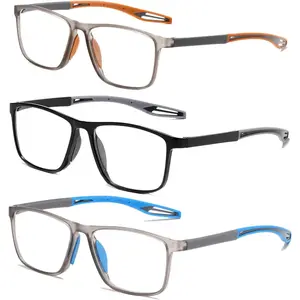 Reading Glasses Men 3 Pairs Sports Style Comfortable and Flexible Blue Light Blocking Readers for Men