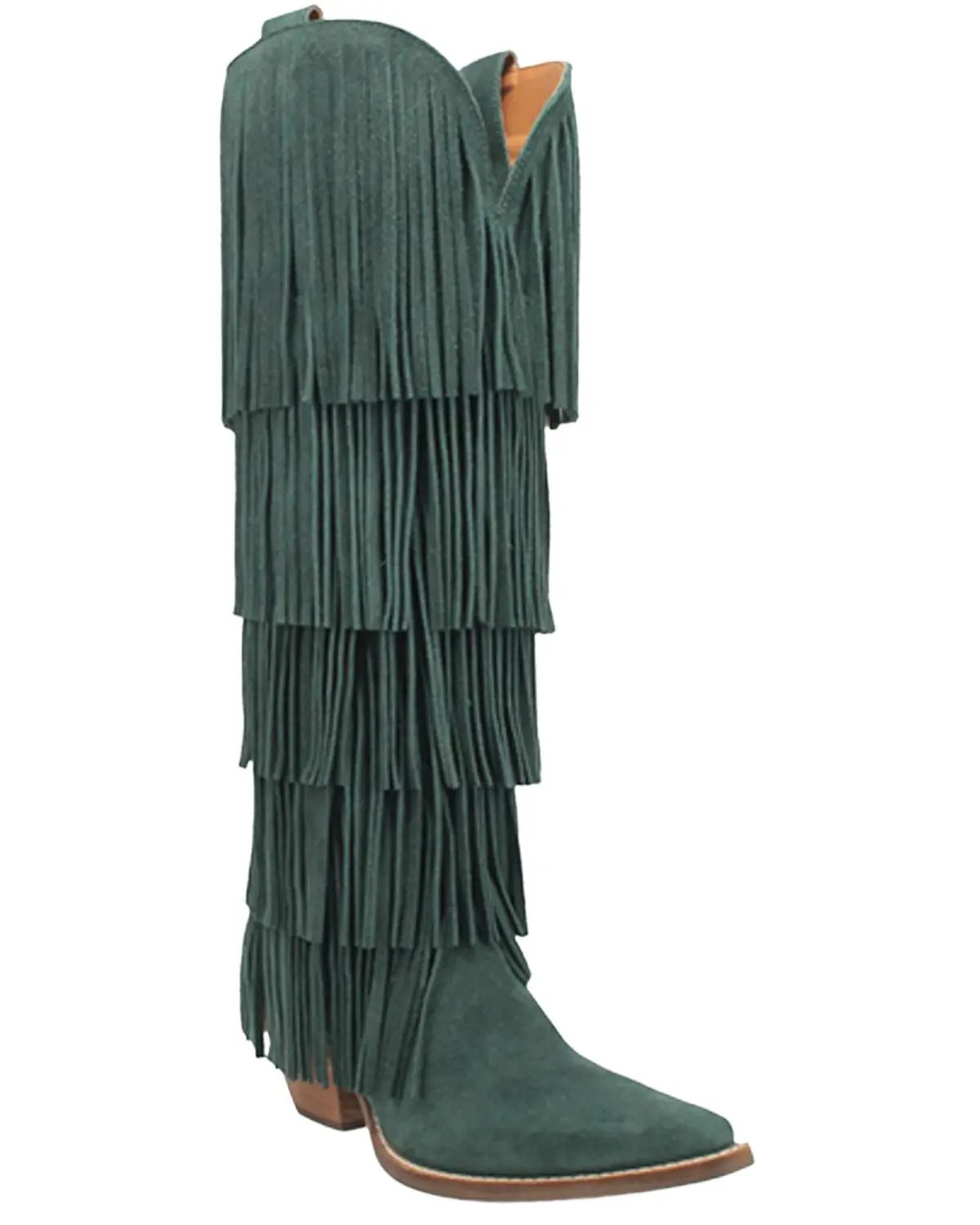 Dingo Women's Wild  Suede Fringe Tall Western Boot Snip Toe - Di 276-Green