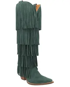 Dingo Women's Wild  Suede Fringe Tall Western Boot Snip Toe - Di 276-Green