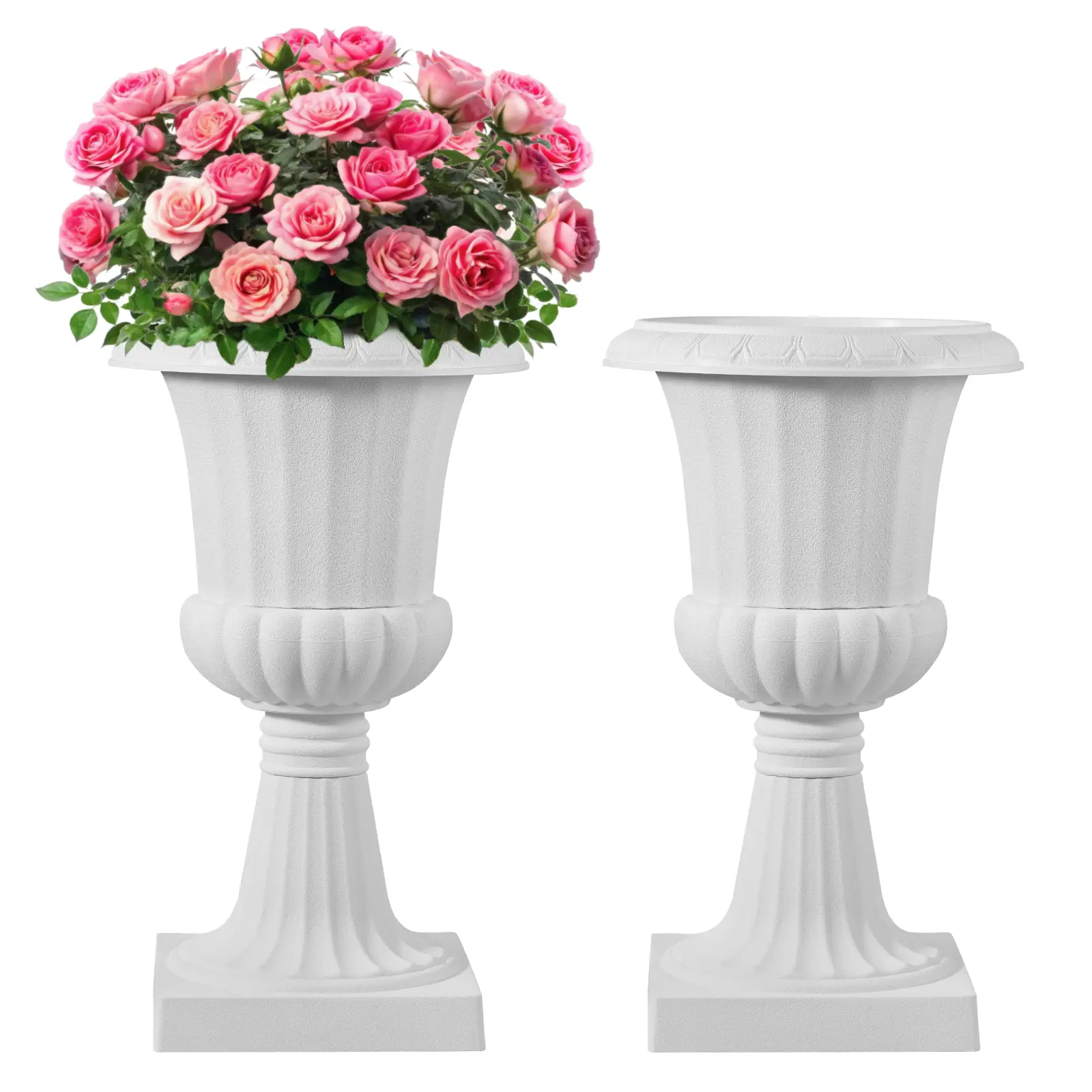 【SummerFinds】VEVOR 2-Pack White Decorative Plastic Urn Planters, 15.8x26.4 In, Classic Ornamental Outdoor Urns, Indoor-Outdoor Flower Pots for Home, Garden, Porch Decoration, Decorative Plastic Urns