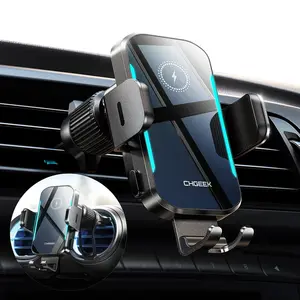 CHGeek Wireless Car Charger,LED Backlit Auto Clamping Charger Mount, 15W Fast Charging Car Phone Holder Charger Auto-Clamping Air Vent Car Phone Holder with Blue LED Backlit for iPhone 16 15 14 13 12, Samsung S24 S23 S22, etc