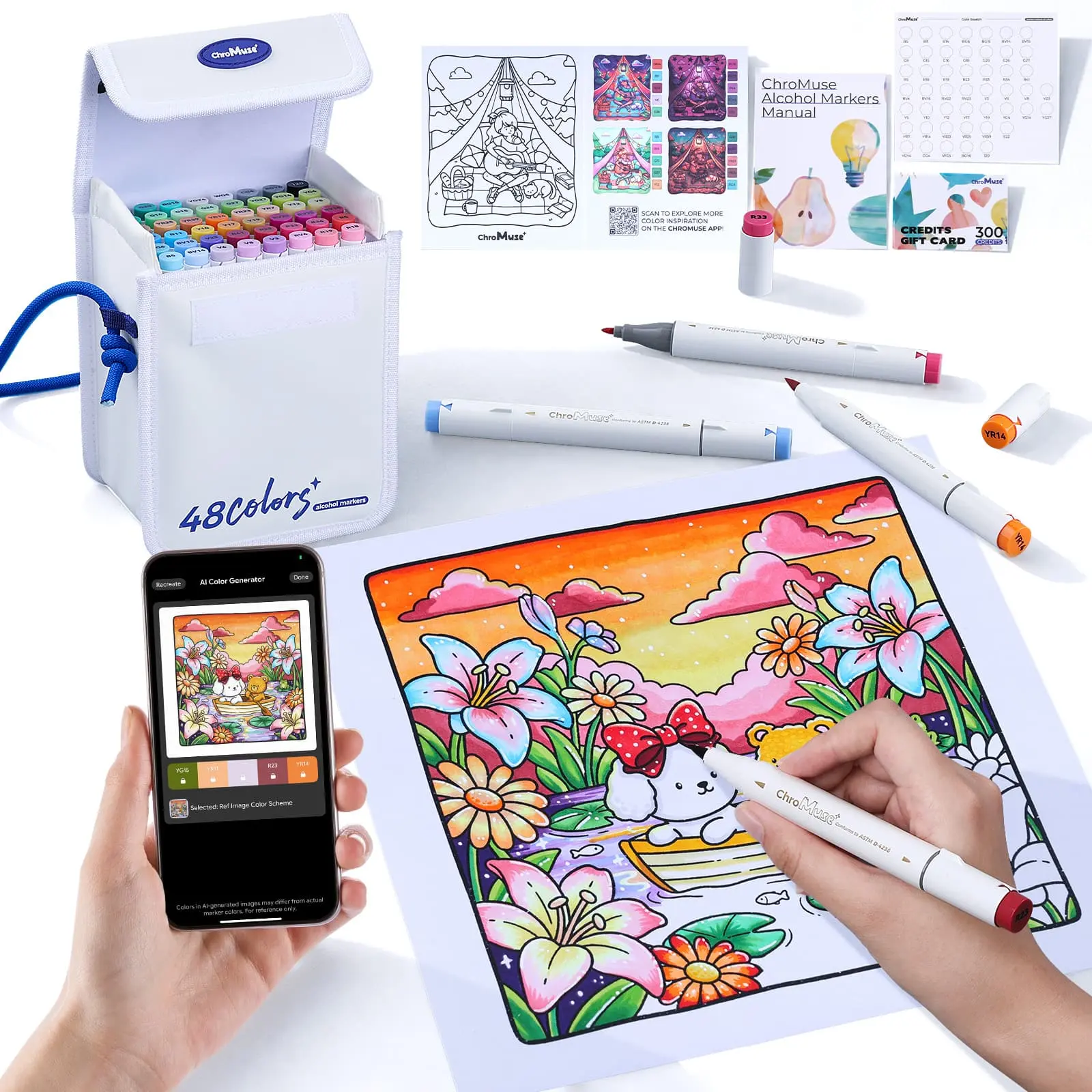Alcohol Markers Set + Companion App, Back to School, Dual Tip Art Markers Plus 1 Colorless Marker & 1 Highlight Pen with Premium leather case for Adult Coloring, Drawing, Sketching & Illustration,Ideal for Artists, Designers & Crafters - ChroMuse