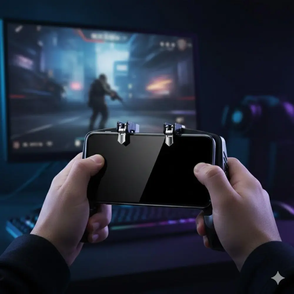 Pro Mobile gaming controller for iOs android: high Sensitivity Joystick & triggers, Ergonomic grip for fps games. enhance aim 7 reaction in popular Shooters. Easy setup, perfect for Mobile Gaming.
