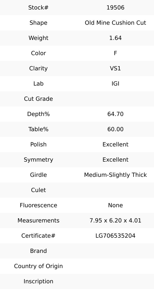 1.64 ct F VS1 Vintage Cushion